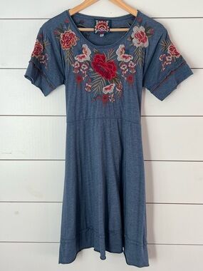 Johnny Was Burke Knit T-Shirt‎ Dress Boho Floral Embroidered